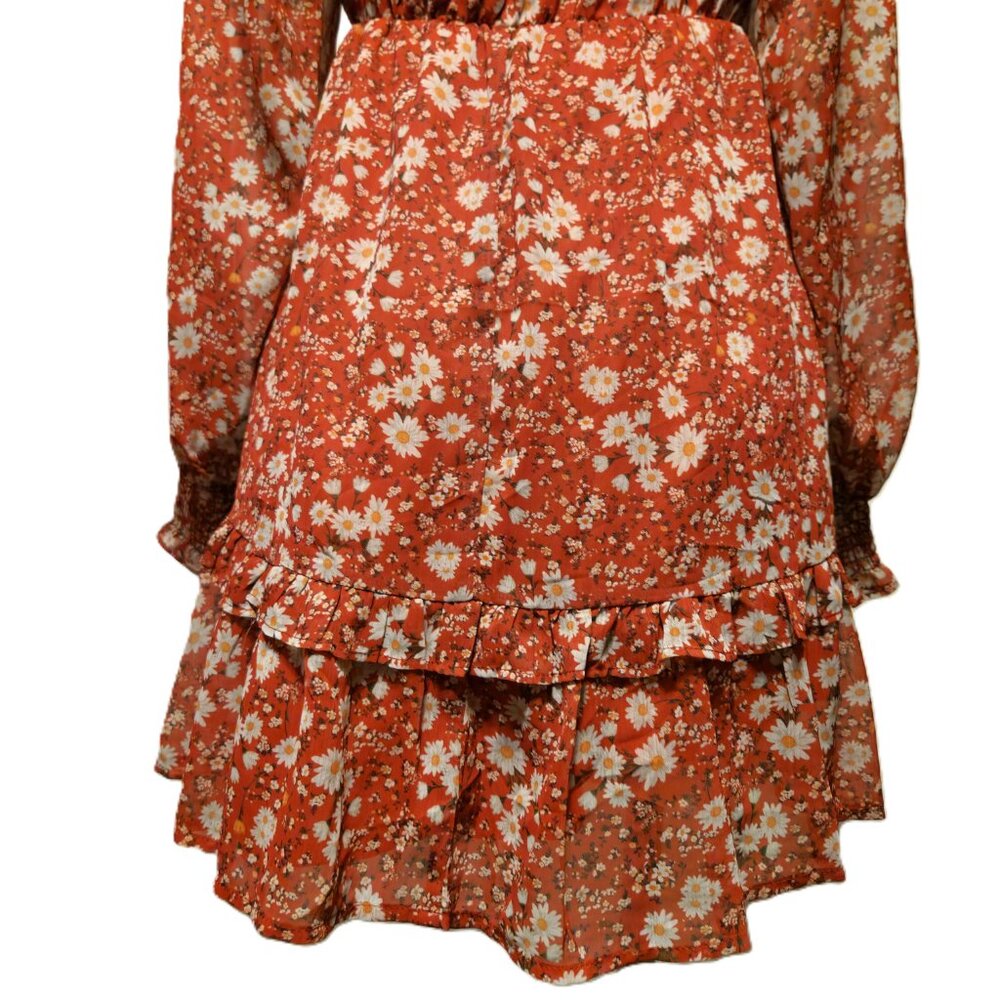 New Peach Love California boho dress Women's small red floral babydoll peasant - Picture 12 of 16